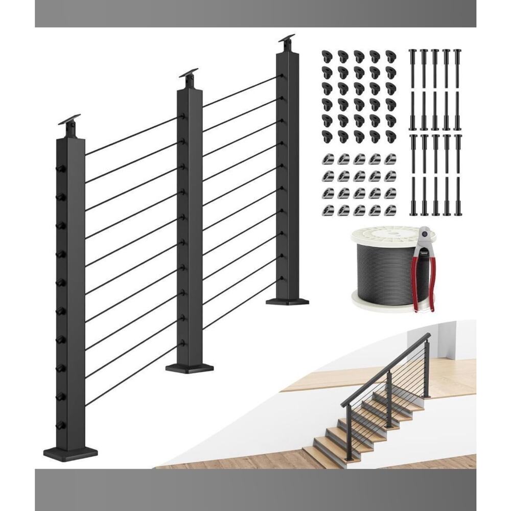 36 Cable Railing Post Kit Black Stainless Steel Stair Railing System